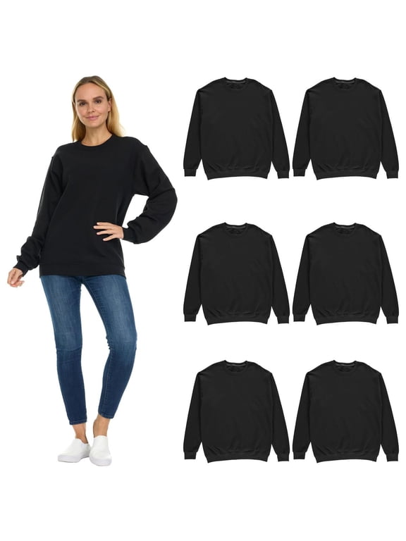 6 Pack Women’s Oversized Crew Neck Sweatshirt, Fleece Lined, Bulk Wholesale Sweatshirts for Charities & Events (Black, Small)