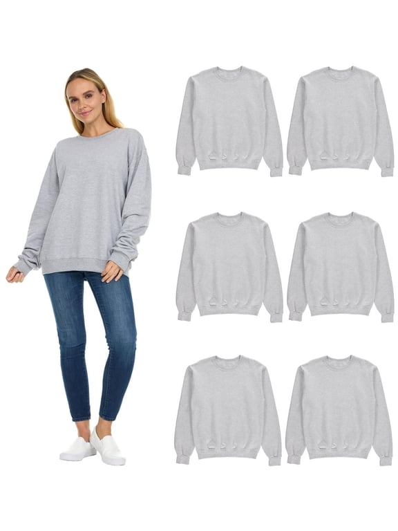 6 Pack Women’s Oversized Crew Neck Sweatshirt, Fleece Lined, Bulk Wholesale Sweatshirts for Charities & Events (Gray, Medium)