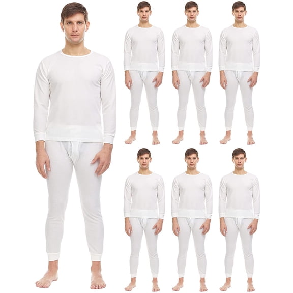 BILLIONHATS 6 Pack of 2pc Thermal Sets for Men, Base Layer Long Johns Underwear, Top & Bottom, Cotton, Solid Colors (XX-large, Off White)