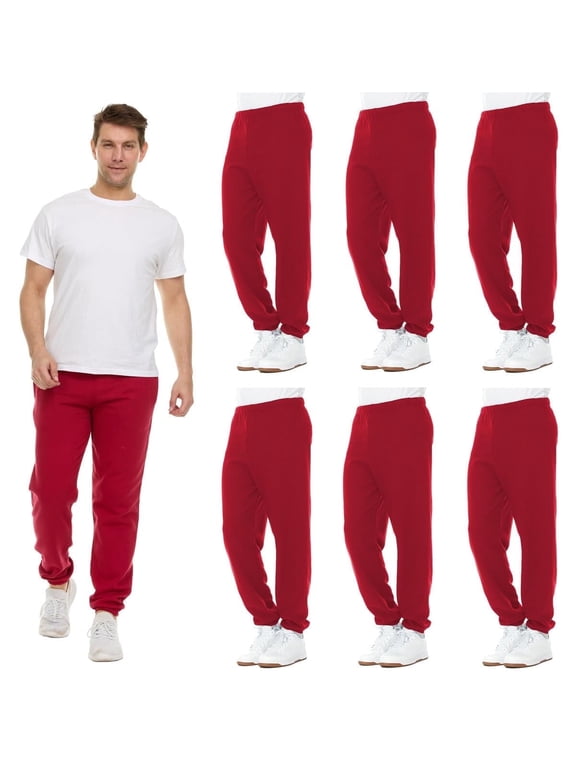 6 Pack of Wholesale Mens Jogger Sweatpants, Homeless Shelter Donation Case, Comfy Bulk Joggers for Men (Red, Small)