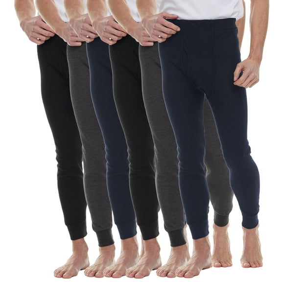BILLIONHATS 6 Pack Thermal Pants for Men, Long Johns Mens Underwear Bulk Wholesale, Cotton, Solid Colors, 2X-Large Assorted