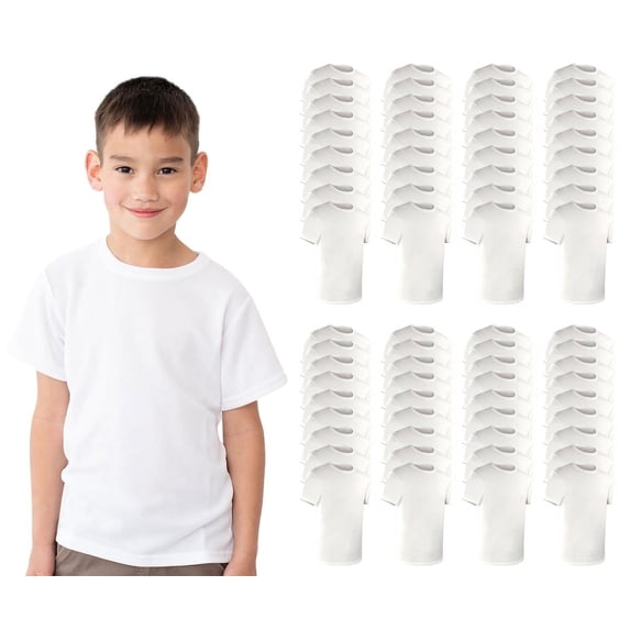 BILLIONHATS 72 Pack Kids Cotton Tshirts Bulk, Wholesale Childrens T-Shirts, Mixed Assorted Sizes and White Color, Unisex Children Tees, Lightweight Tshirt Packs for Boys Girls White Assorted Sizes