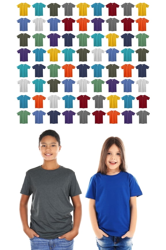 72 Pack Kids Cotton Tshirts Bulk, Wholesale Childrens T-shirts, Mixed Assorted Sizes and Colors, Unisex Children Tees, Lightweight Tshirt Packs for Boys Girls MIXED SIZES ASST COLORS