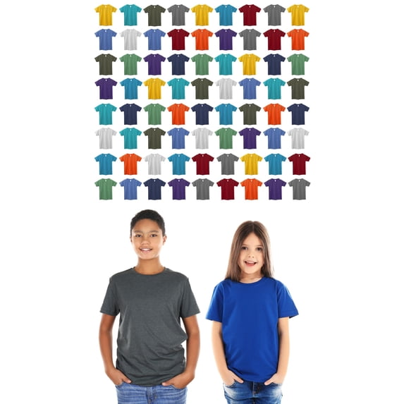 BILLIONHATS 72 Pack Kids Cotton Tshirts Bulk, Wholesale Unisex Children Tees, Lightweight Tshirt Packs for Boys Girls (Assorted, Large)