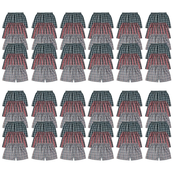 BILLIONHATS 72 Pack Wholesale Men's Tag Free Woven Boxer Shorts, Relaxed Fit, Underwear Bulk for Men, Donations Shelters Assorted Color Cases (Medium)