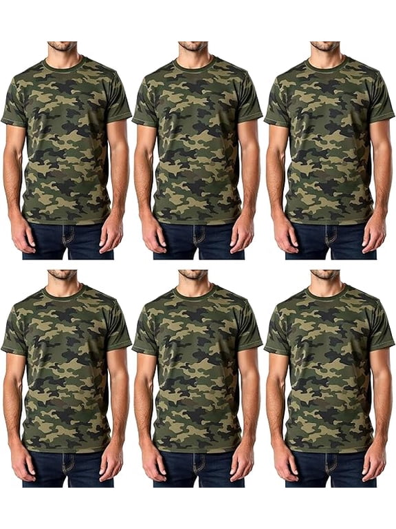 Men’s Cotton T-Shirt 6 Pack, Big Tall Short Sleeve Lightweight Tees for Men, Packs of Bulk Camo T-Shirts (Size Medium)