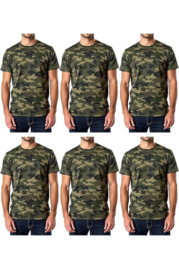 Men’s Cotton T-Shirt 6 Pack, Big Tall Short Sleeve Lightweight Tees for Men, Packs of Bulk Camo T-Shirts (Size Small)