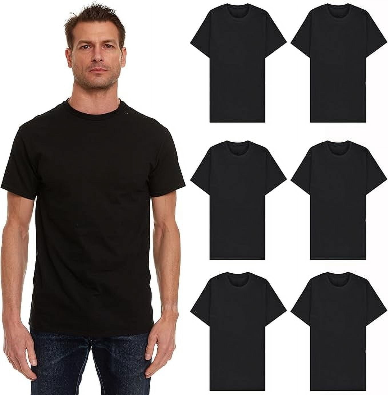 Men’s Cotton T-Shirt 6 Pack, Big Tall Short Sleeve Lightweight Tees for Men, Packs of Bulk T-Shirts (Large)