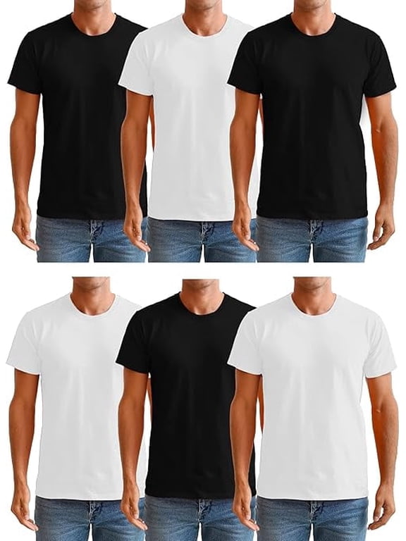 Men’s Cotton T-Shirt 6 Pack, Big Tall Short Sleeve Lightweight Tees for Men, Packs of Bulk White & Black T-Shirts (4X-Large)