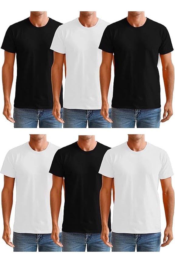 Men’s Cotton T-Shirt 6 Pack, Big Tall Short Sleeve Lightweight Tees for Men, Packs of Bulk White & Black T-Shirts (Small)