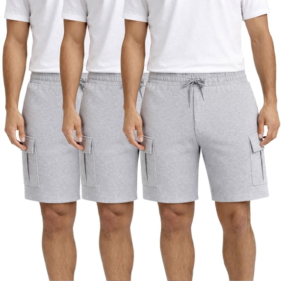 Yacht & Smith 3 Pack Men’s 5 Pocket Fleece Cargo Shorts, Cotton, Drawstring, Bulk Athletic Lounge Shorts, Heather Grey, Size Small