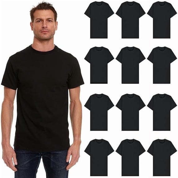 BILLIONHATS Mens Cotton Short Sleeve Lightweight T-Shirts, Bulk Crew Tees for Guys, Solid Bright Colors T-shirt (BLACK, Medium, m)