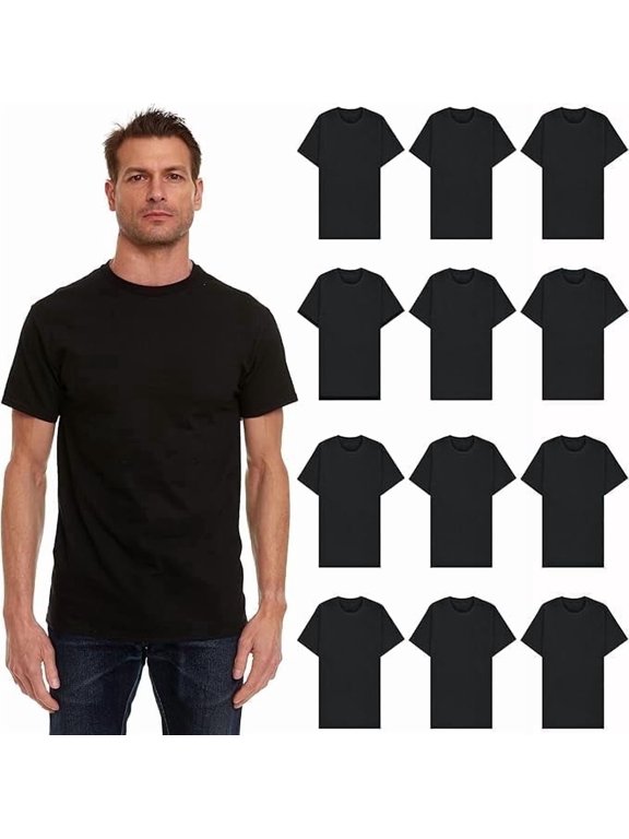 Mens Cotton Short Sleeve Lightweight T-Shirts, Bulk Crew Tees for Guys, Solid Bright Colors T-shirt (BLACK, Small, s)