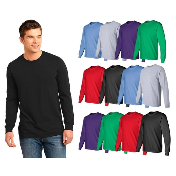 BILLIONHATS Mens Long Sleeve Colorful T-Shirts, Cotton - Crew Neck Bulk Tees for Men, Wholesale Sleeved Tshirt Packs, XX-Large