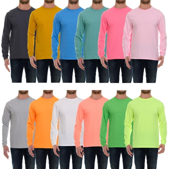 BILLIONHATS 12 Pack Mens Long Sleeve Light Colorful T-Shirts, Cotton Blend - Crew Neck Bulk Tees for Men, Wholesale Sleeved T-Shirt 12 Packs - Size 2X-Large