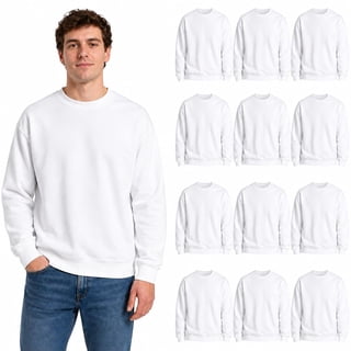 BILLIONHATS Mens White Crewneck Sweatshirts in Bulk, Cotton, Wholesale Screenprinting Sweat Shirts For Men, Layer Shirt