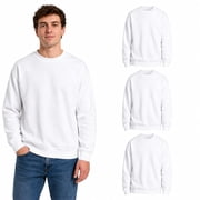 BILLIONHATS 3 Packs Of Mens White Crewneck Sweatshirts in Bulk, Cotton, Wholesale Screenprinting Sweat Shirts For Men, Layer Shirt