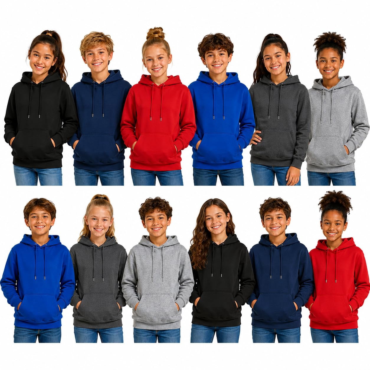 BILLIONHATS Wholesale 12 Pack Kids Hoodie Sweatshirts Bulk Hoodies for Children, Warm Hooded Shirt Boys Girls Unisex, Donations Camp 12 PACK SIZE SMALL