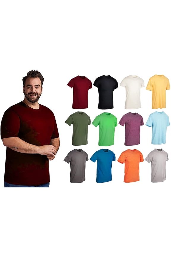 Wholesale Bulk 12 Pack Men's Cotton T-Shirt Tees, Big & Tall Plus Size Short Sleeve Lightweight T-Shirts, Size 5X-Large