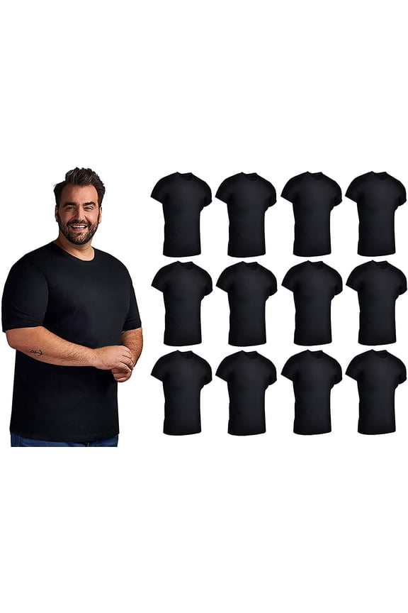 Wholesale Bulk 12 Pack Men's Cotton T-Shirt Tees, Big & Tall Plus Size Short Sleeve Lightweight T-Shirts, Size 5X-Large
