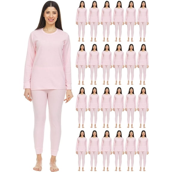BILLIONHATS Wholesale Bulk 2pc Thermal Sets for Woman, Base Layer Long Johns Underwear, Top & Bottom, Cotton, Solid Colors 12pk, 18pack