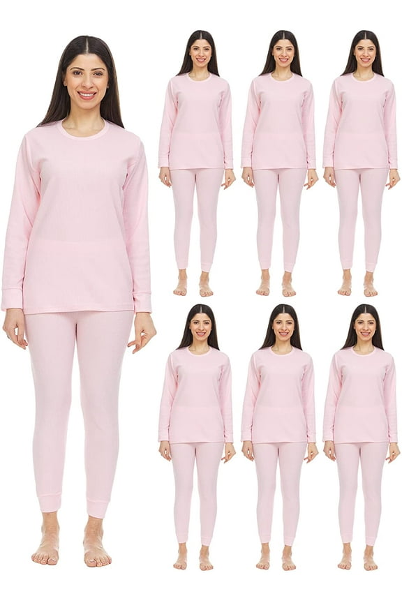 Wholesale Bulk 2pc Thermal Sets for Woman, Base Layer Long Johns Underwear, Top & Bottom, Cotton, Solid Colors 12pk, 18pack