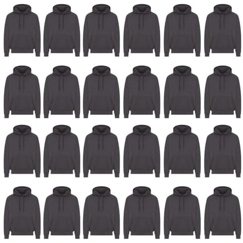 BILLIONHATS Wholesale Hoodie Sweatshirts, Men Womens Unisex Hoodies Cotton Blend, Bulk Adults Sweatshirt, Homeless Donation 24 PACK GRAY SIZE LARGE