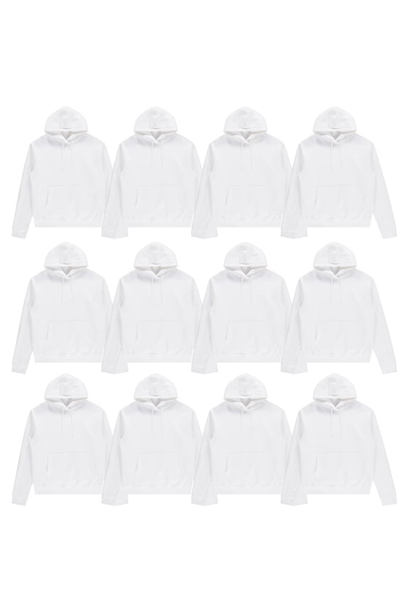 12 Pack of Wholesale Hoodie Sweatshirts, Men's Women's Unisex Hoodies Cotton Blend, Bulk Adults Sweatshirt, Homeless Donation WHITE SIZE MEDIUM
