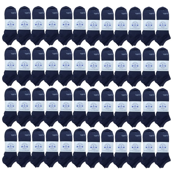 BILLIONHATS Wholesale Men's Cotton Shoe Liner Training Socks No Show Thin Low Cut Sport Ankle Bulk Socks, 10-13 (48 Pack Navy)