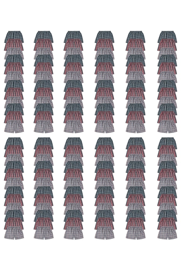 Wholesale Men's Tag Free Woven Boxer Shorts, Relaxed Fit, Underwear Bulk for Men, Donations Shelters Assorted Color Cases 144 Pack Size (X-Large)