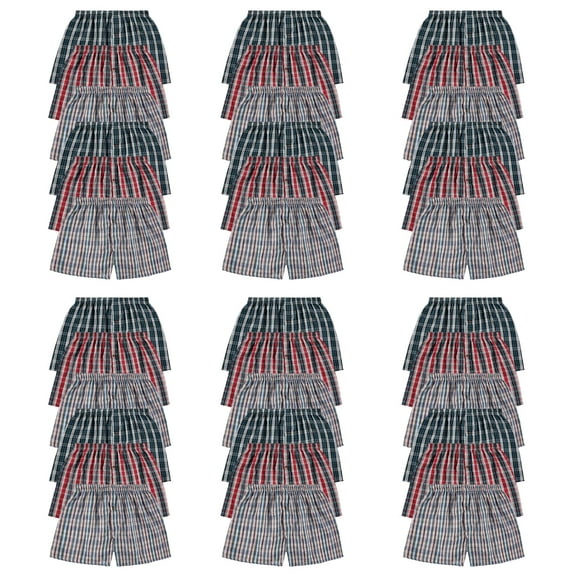 BILLIONHATS 36 Pack of Wholesale Men's Tag Free Woven Boxer Shorts, Relaxed Fit, Underwear Bulk for Men, Donations Shelters Assorted Color Cases (2X-Large)