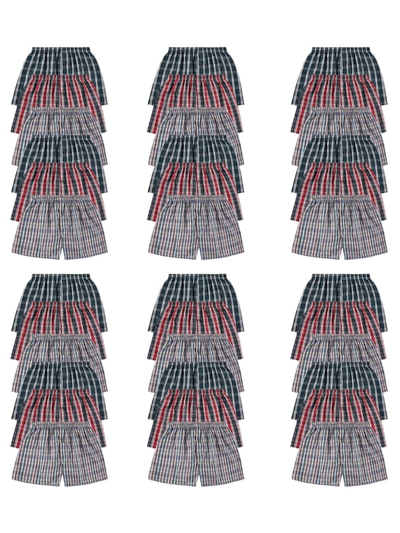 36 Pack of Wholesale Men's Tag Free Woven Boxer Shorts, Relaxed Fit, Underwear Bulk for Men, Donations Shelters Assorted Color Cases (X-Large)