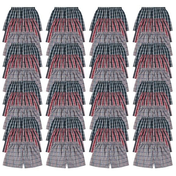BILLIONHATS 48 Pack Wholesale Men's Tag Free Woven Boxer Shorts, Relaxed Fit, Underwear Bulk for Men, Donations Shelters Assorted Color Cases (Medium)