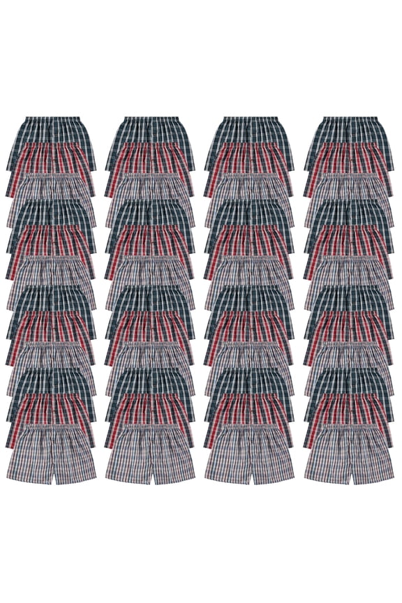 48 Pack Wholesale Men's Tag Free Woven Boxer Shorts, Relaxed Fit, Underwear Bulk for Men, Donations Shelters Assorted Color Cases (Small)
