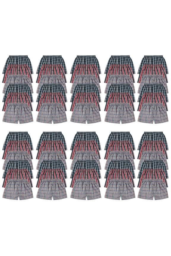 60 Pack Wholesale Men's Tag Free Woven Boxer Shorts, Relaxed Fit, Underwear Bulk for Men, Donations Shelters Assorted Color Cases (X-Large)