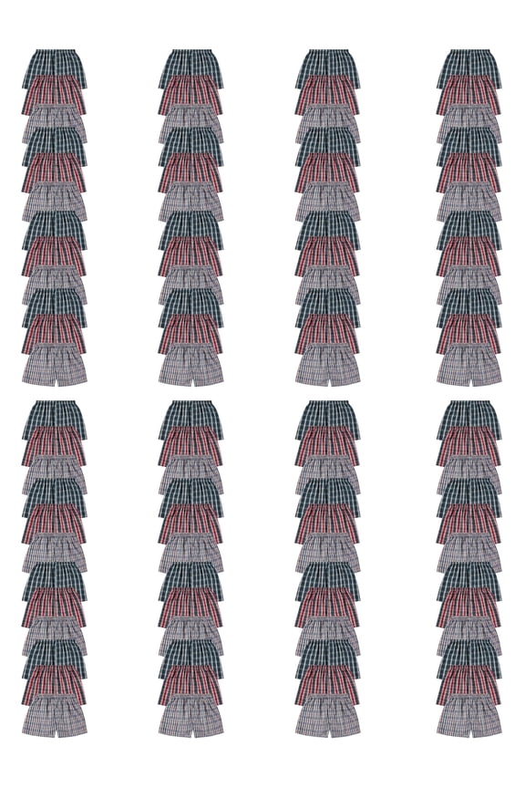 Wholesale Men's Tag Free Woven Boxer Shorts, Relaxed Fit, Underwear Bulk for Men, Donations Shelters Assorted Color Cases 96 Pack (Small)