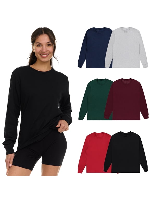 Womens Long Sleeve Oversized T-Shirts, Cotton Casual Fit Sleeved Tees Tops – Baggy Style Bulk Wholesale Tshirt Packs (6 Pack Assorted, Size-Small)