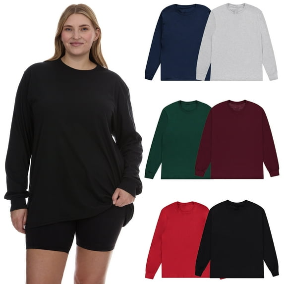BILLIONHATS Womens Long ize Long Sleeve Oversized T-Shirts, Cotton Casual Fit Sleeved Tees Tops – Baggy Style Bulk Wholesale Tshirt Packs (24 Pack Dark, Size-XX-Large)