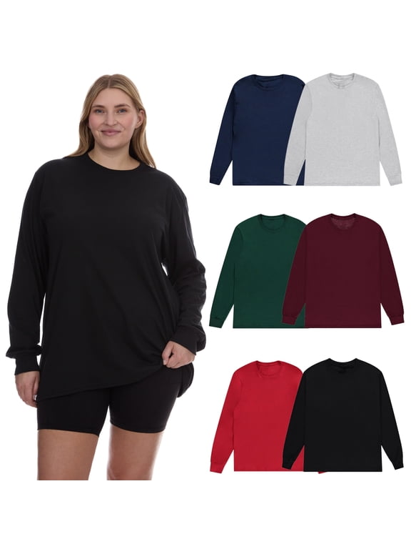 Womens Long ize Long Sleeve Oversized T-Shirts, Cotton Casual Fit Sleeved Tees Tops – Baggy Style Bulk Wholesale Tshirt Packs (6 Pack Assorted, Size-3X-Large)