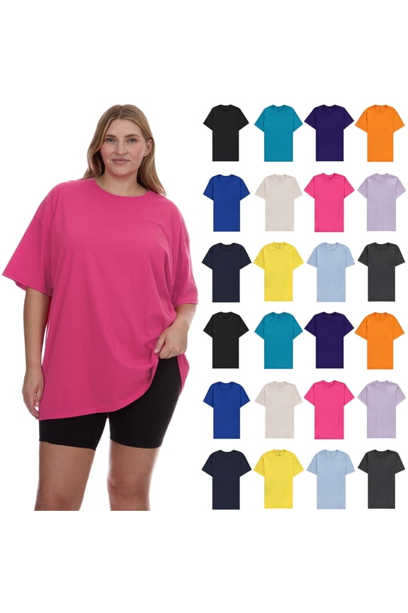 24 Pack Womens Oversized Cotton T-Shirts, Crew Neck Short Sleeve Baggy Loose Tops Oversize Tees Color Assorted, Size 5X-Large