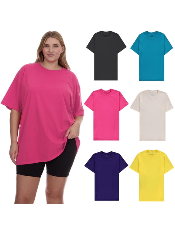 6 Pack Womens Oversized Cotton T-Shirts, Crew Neck Short Sleeve Baggy Loose Tops Oversize Tees Color Assorted, Size 5X-Large