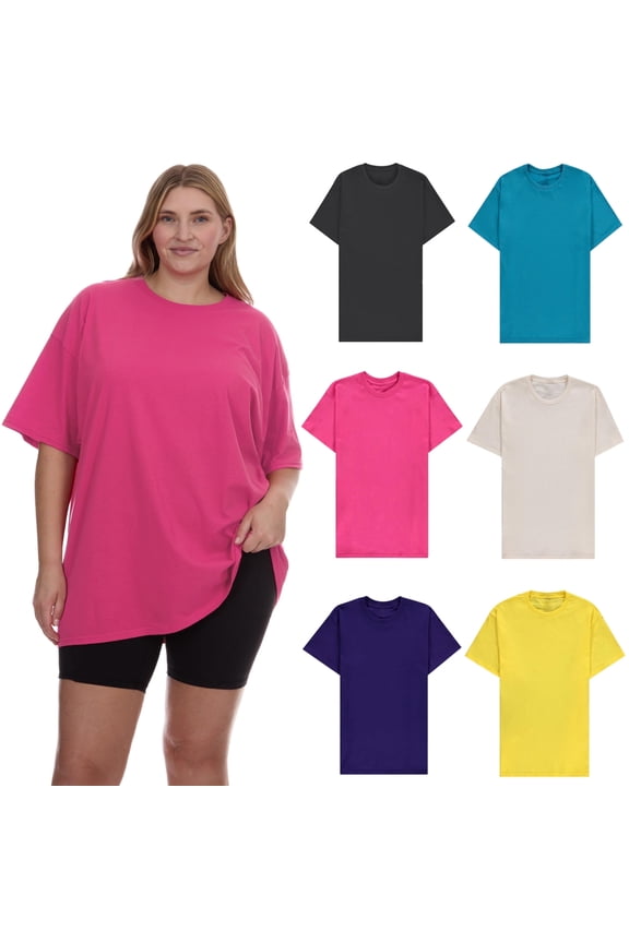 6 Pack Womens Oversized Cotton T-Shirts, Crew Neck Short Sleeve Baggy Loose Tops Oversize Tees Color Assorted, Size 5X-Large