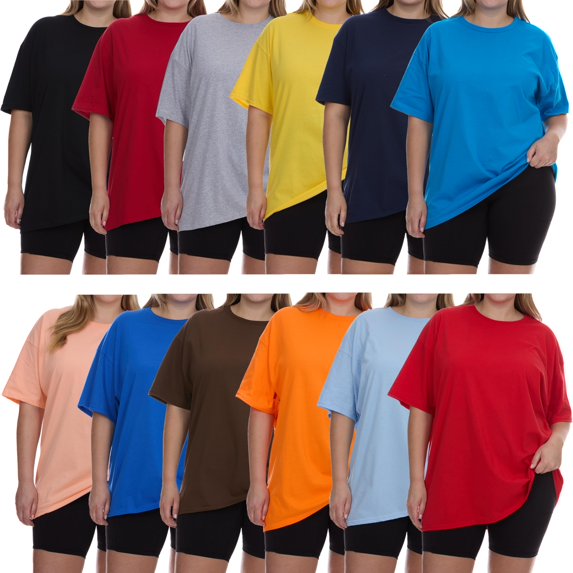 BILLIONHATS Womens Oversized Cotton T-Shirts, Crew Neck Short Sleeve Baggy Loose Tops Oversize Tees Color Assorted, Size Large 12 Pack