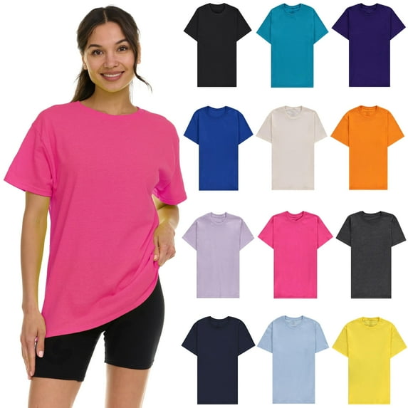 BILLIONHATS 12 Pack Womens Oversized Cotton T-Shirts, Crew Neck Short Sleeve Baggy Loose Tops Oversize Tees Color Assorted, Size Large