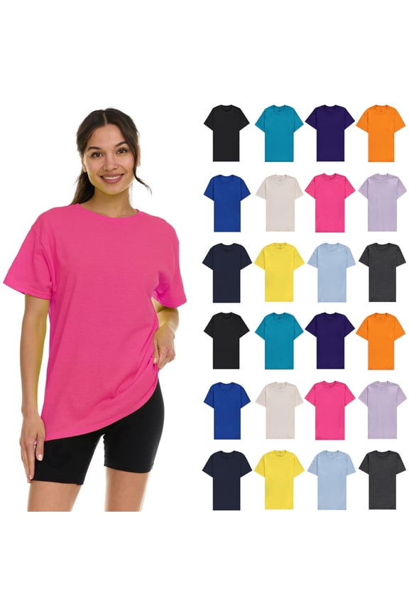 24 Pack Womens Oversized Cotton T-Shirts, Crew Neck Short Sleeve Baggy Loose Tops Oversize Tees Color Assorted, Size Medium
