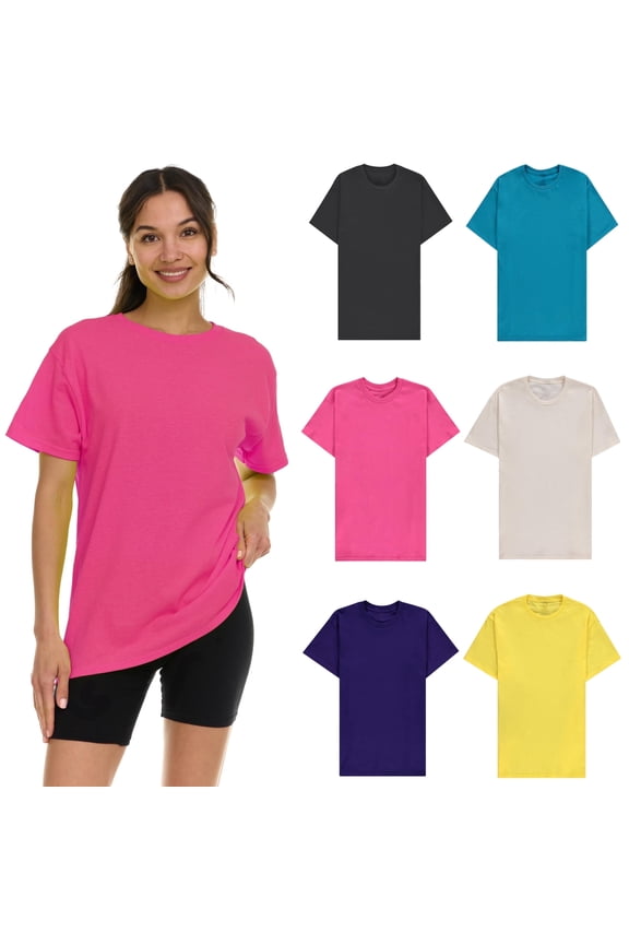 6 Pack Womens Oversized Cotton T-Shirts, Crew Neck Short Sleeve Baggy Loose Tops Oversize Tees Color Assorted, Size Medium
