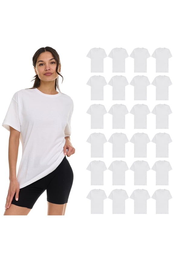 24 Pack Womens Oversized Cotton T-Shirts, Crew Neck Short Sleeve Baggy Loose Tops Oversize Tees Color White, Size Small