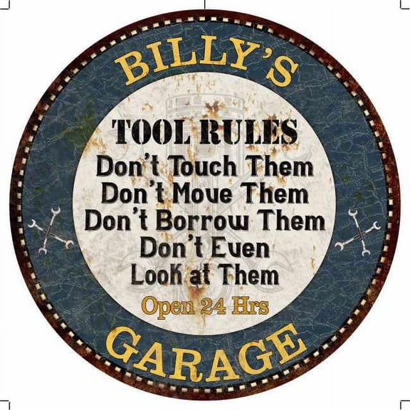 BILLY'S Garage Rules 12" Round Metal Sign Garage Wall Dcor 100140015126