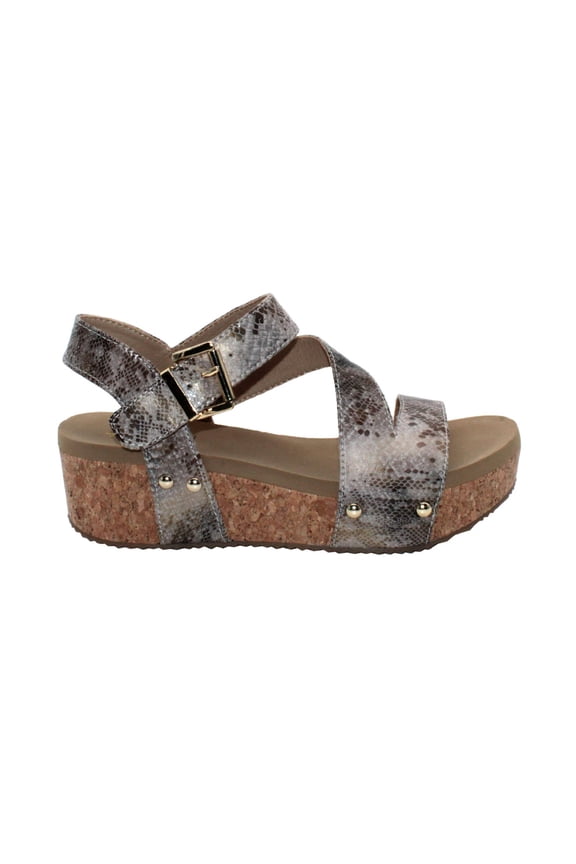 Women's Biloxi Ankle Strap Wedge Sandal, Rose Gold Snake, 10