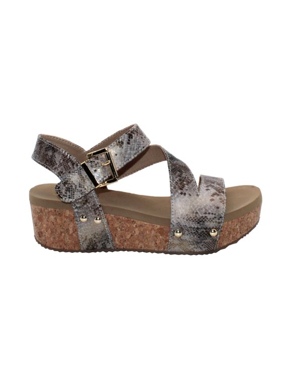 Women's Biloxi Ankle Strap Wedge Sandal, Rose Gold Snake, 8